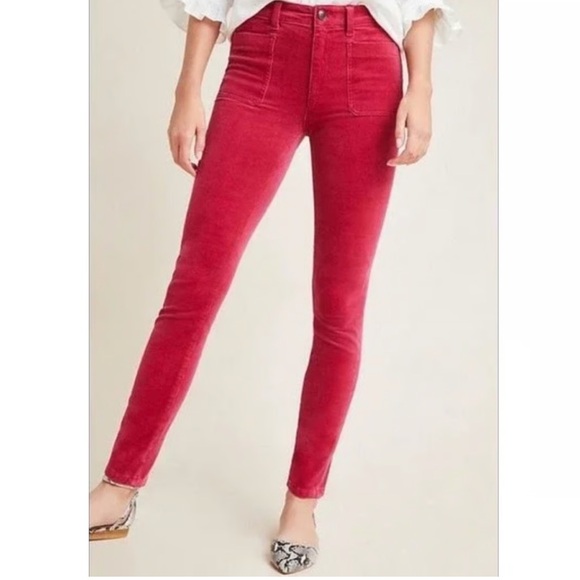 Pilcro and the Letterpress NWOT Corduroy Pant High Rise Skinny Red Stretch 27. - Picture 2 of 9